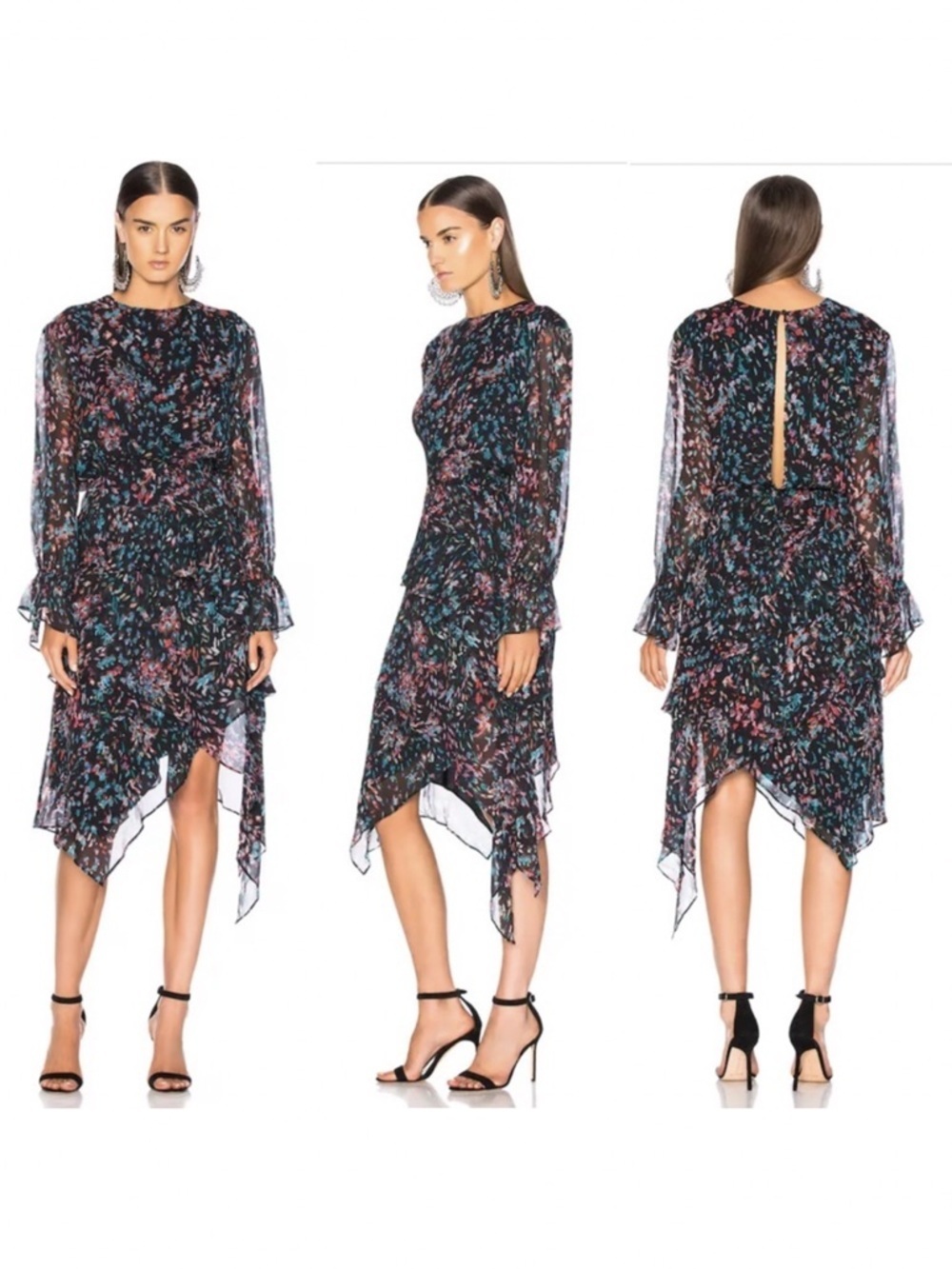 IRO Blank Floral Asymmetrical Midi Dress Multicolor Size FR 36 (US 4 / Small)